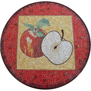 Tableau en mosaïque motif pomme en Émaux de Briare et galets japonais